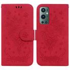 For OnePlus 9 Pro Butterfly Rose Embossed Leather Phone Case(Red) - 1