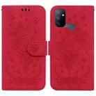 For OnePlus Nord N100 Butterfly Rose Embossed Leather Phone Case(Red) - 1