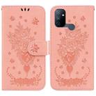 For OnePlus Nord N100 Butterfly Rose Embossed Leather Phone Case(Pink) - 1