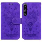 For Sony Xperia 1 III Butterfly Rose Embossed Leather Phone Case(Purple) - 1