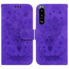 For Sony Xperia 5 III Butterfly Rose Embossed Leather Phone Case(Purple) - 1