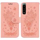 For Sony Xperia 5 III Butterfly Rose Embossed Leather Phone Case(Pink) - 1