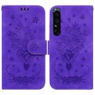 For Sony Xperia 1 IV Butterfly Rose Embossed Leather Phone Case(Purple) - 1