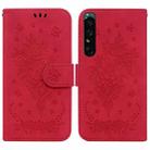 For Sony Xperia 1 IV Butterfly Rose Embossed Leather Phone Case(Red) - 1