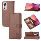For Xiaomi 12 Lite Happy Cat Embossed Flip Leather Phone Case(Brown) - 1