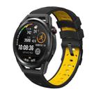 For Huawei Watch GT Runner Trapezoidal Three-row Hole Silicone Watch Band(Black Yellow) - 1