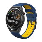 For Huawei Watch GT Runner Trapezoidal Three-row Hole Silicone Watch Band(Midnight Blue Yellow) - 1