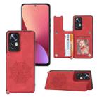 For Xiaomi 12 Pro Mandala Embossed Card Slots Magnetic Phone Case(Red) - 1