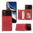 For Xiaomi Poco X4 Pro 5G Mandala Embossed Card Slots Magnetic Phone Case(Red) - 1