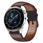 For Huawei Watch GT 3 Tricolor Stitching Genuine Leather Watch Band(Dark Brown) - 1