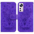 For Xiaomi 12 / 12X Butterfly Rose Embossed Leather Phone Case(Purple) - 1
