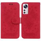 For Xiaomi 12 / 12X Butterfly Rose Embossed Leather Phone Case(Red) - 1