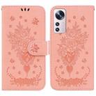 For Xiaomi 12 / 12X Butterfly Rose Embossed Leather Phone Case(Pink) - 1