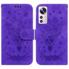 For Xiaomi 12 Pro Butterfly Rose Embossed Leather Phone Case(Purple) - 1