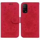 For Xiaomi Mi 10T Pro 5G / 10T 5G Butterfly Rose Embossed Leather Phone Case(Red) - 1