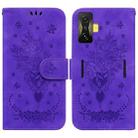 For Xiaomi Poco F4 GT / Redmi K50 Gaming Butterfly Rose Embossed Leather Phone Case(Purple) - 1