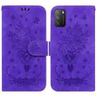 For Xiaomi Poco M3 / Redmi 9 Power Butterfly Rose Embossed Leather Phone Case(Purple) - 1