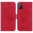 For Xiaomi Poco M3 / Redmi 9 Power Butterfly Rose Embossed Leather Phone Case(Red) - 1