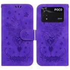 For Xiaomi Poco M4 Pro Butterfly Rose Embossed Leather Phone Case(Purple) - 1