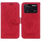 For Xiaomi Poco M4 Pro Butterfly Rose Embossed Leather Phone Case(Red) - 1