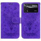 For Xiaomi Poco X4 Pro 5G Butterfly Rose Embossed Leather Phone Case(Purple) - 1