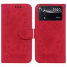 For Xiaomi Poco X4 Pro 5G Butterfly Rose Embossed Leather Phone Case(Red) - 1