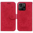 For Xiaomi Redmi 10A Butterfly Rose Embossed Leather Phone Case(Red) - 1