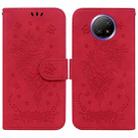 For Xiaomi Redmi Note 9T / Note 9 5G Chinese Butterfly Rose Embossed Leather Phone Case(Red) - 1