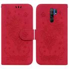 For Xiaomi Redmi 9 / 9 Prime / Poco M2 Butterfly Rose Embossed Leather Phone Case(Red) - 1