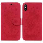 For Xiaomi Redmi 9A Butterfly Rose Embossed Leather Phone Case(Red) - 1