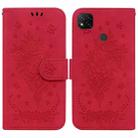 For Xiaomi Redmi 9C Butterfly Rose Embossed Leather Phone Case(Red) - 1