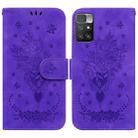 For Xiaomi Redmi 10 / 10 Prime Butterfly Rose Embossed Leather Phone Case(Purple) - 1