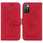 For Xiaomi Redmi 10 / 10 Prime Butterfly Rose Embossed Leather Phone Case(Red) - 1