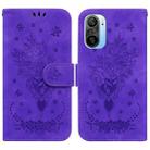 For Xiaomi Redmi K40 / K40 Pro Butterfly Rose Embossed Leather Phone Case(Purple) - 1