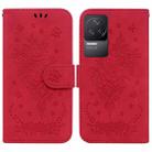 For Xiaomi Redmi K50 / K50 Pro Butterfly Rose Embossed Leather Phone Case(Red) - 1