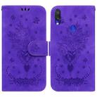 For Xiaomi Redmi Note 7 / 7S Butterfly Rose Embossed Leather Phone Case(Purple) - 1