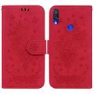 For Xiaomi Redmi Note 7 / 7S Butterfly Rose Embossed Leather Phone Case(Red) - 1