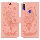 For Xiaomi Redmi Note 7 / 7S Butterfly Rose Embossed Leather Phone Case(Pink) - 1