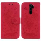 For Xiaomi Redmi Note 8 Pro Butterfly Rose Embossed Leather Phone Case(Red) - 1