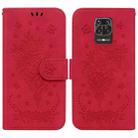 For Xiaomi Redmi Note 9 Pro / 9S / 9 Pro Max Butterfly Rose Embossed Leather Phone Case(Red) - 1