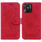 For Xiaomi Redmi 10C Butterfly Rose Embossed Leather Phone Case(Red) - 1