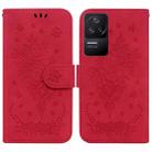 For Xiaomi Redmi K40S Butterfly Rose Embossed Leather Phone Case(Red) - 1