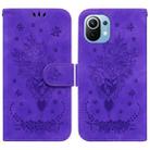 For Xiaomi Mi 11 Butterfly Rose Embossed Leather Phone Case(Purple) - 1
