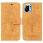 For Xiaomi Mi 11 Butterfly Rose Embossed Leather Phone Case(Yellow) - 1