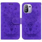 For Xiaomi Mi 11 Pro Butterfly Rose Embossed Leather Phone Case(Purple) - 1