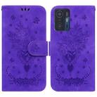 For Xiaomi 11T / 11T Pro Butterfly Rose Embossed Leather Phone Case(Purple) - 1