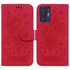 For Xiaomi 11T / 11T Pro Butterfly Rose Embossed Leather Phone Case(Red) - 1