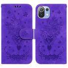 For Xiaomi Mi 11 Lite 5G / 4G Butterfly Rose Embossed Leather Phone Case(Purple) - 1