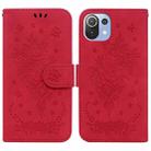 For Xiaomi Mi 11 Lite 5G / 4G Butterfly Rose Embossed Leather Phone Case(Red) - 1