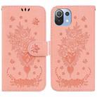 For Xiaomi Mi 11 Lite 5G / 4G Butterfly Rose Embossed Leather Phone Case(Pink) - 1